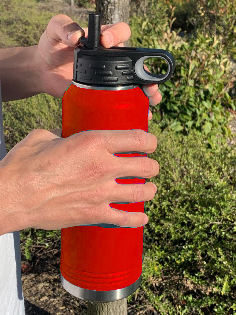 40oz Double Wall Flip Top Water Bottle with Straw, Sign Language I Love You, Personalized Engraving Included
