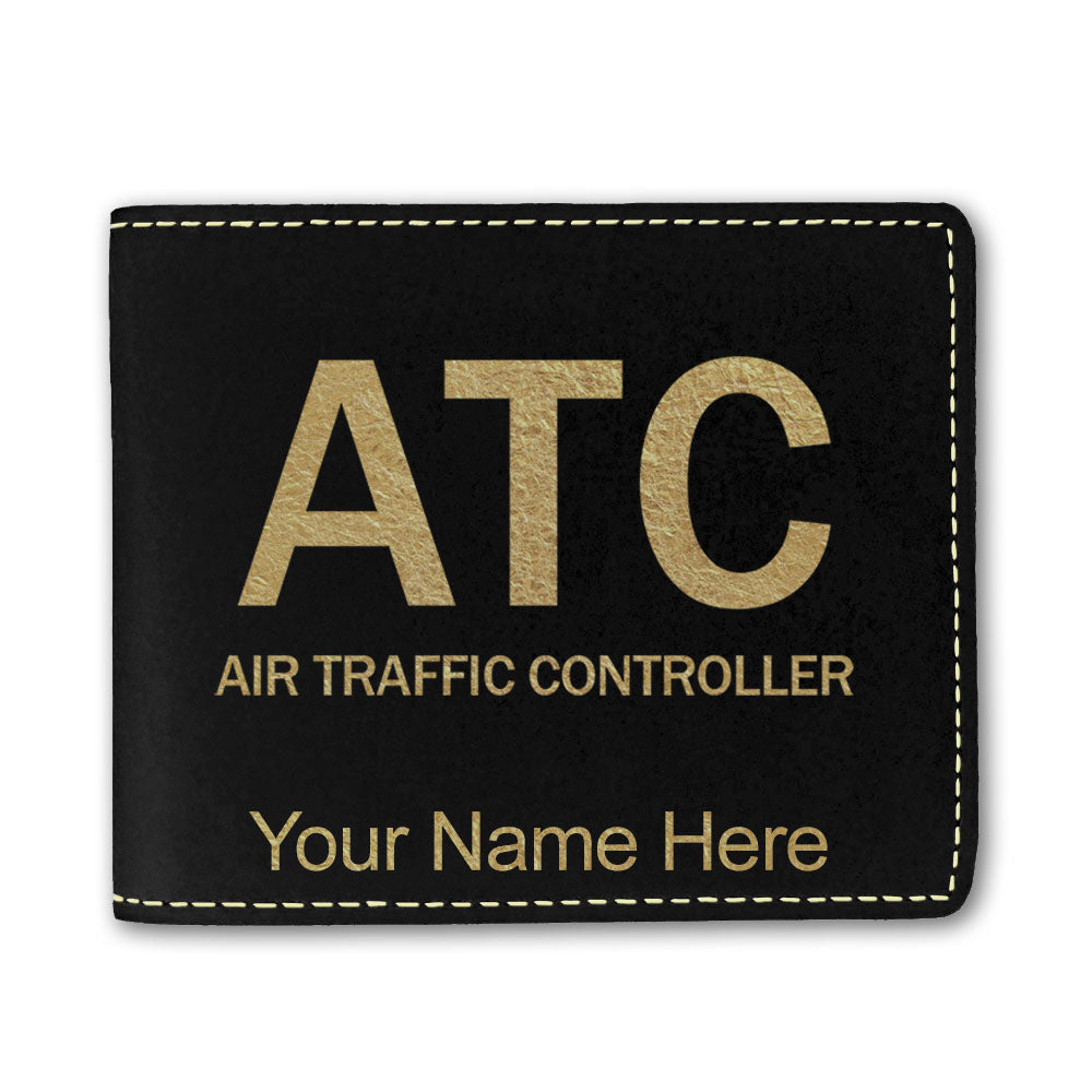 Faux Leather Bi-Fold Wallet, ATC Air Traffic Controller, Personalized Engraving Included