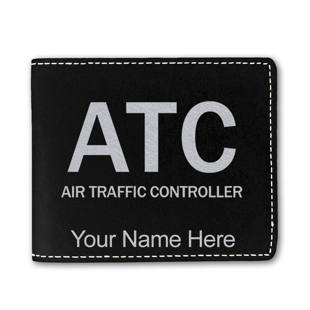 Faux Leather Bi-Fold Wallet, ATC Air Traffic Controller, Personalized Engraving Included