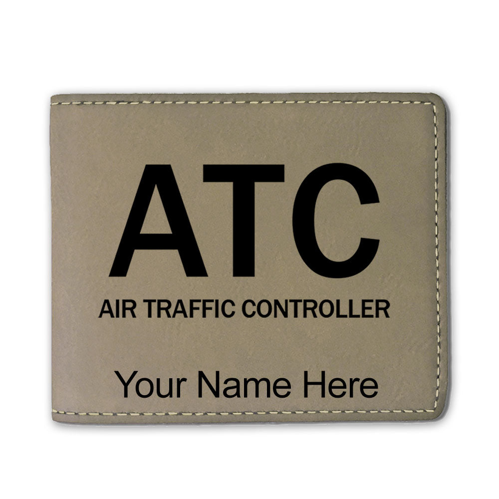 Faux Leather Bi-Fold Wallet, ATC Air Traffic Controller, Personalized Engraving Included
