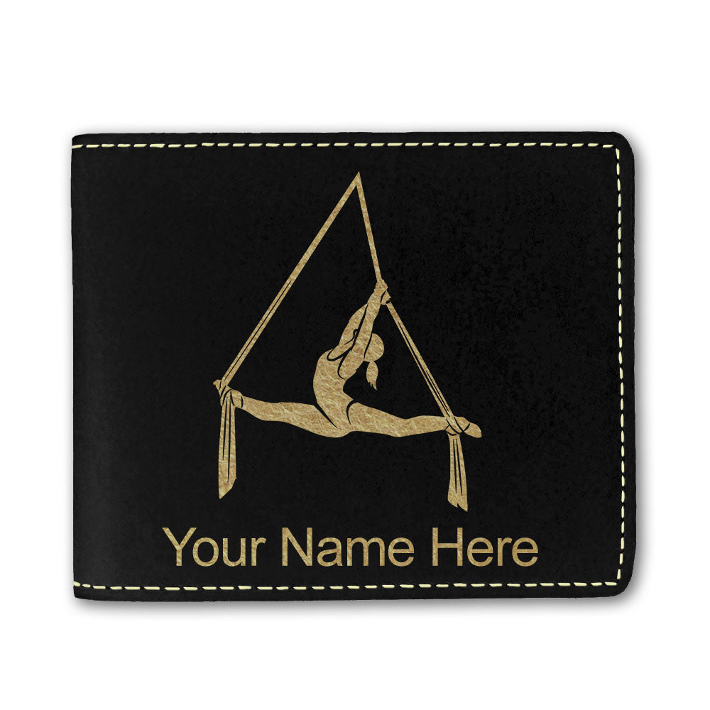 Faux Leather Bi-Fold Wallet, Aerial Silks, Personalized Engraving Included