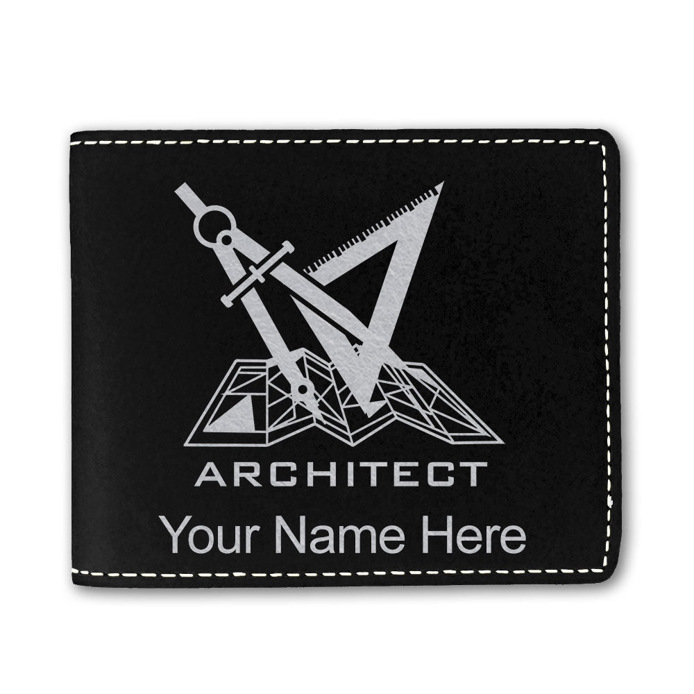 Faux Leather Bi-Fold Wallet, Architect Symbol, Personalized Engraving Included