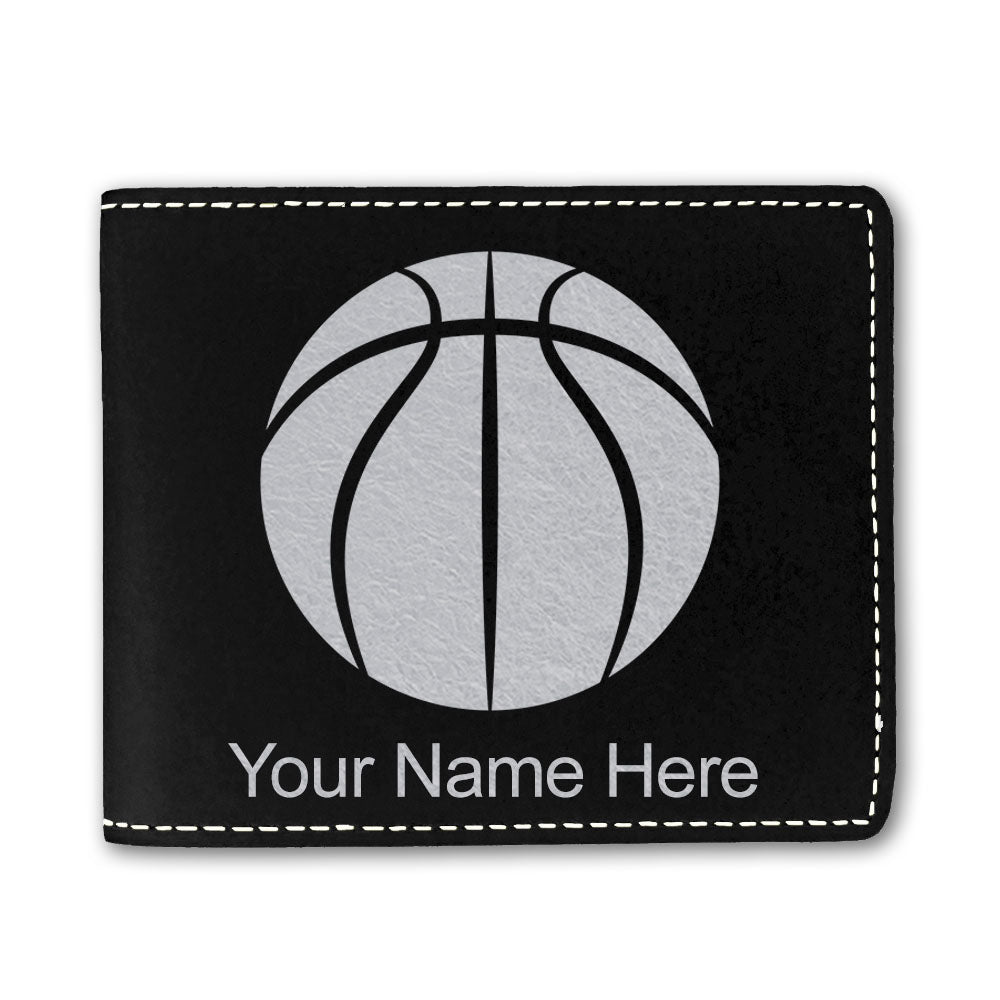 Faux Leather Bi-Fold Wallet, Basketball Ball, Personalized Engraving Included