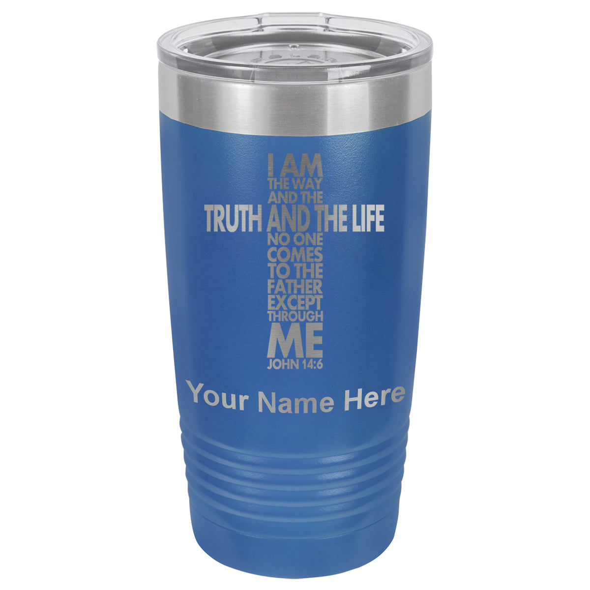 20oz Vacuum Insulated Tumbler Mug, Bible Verse John 14-6, Personalized Engraving Included