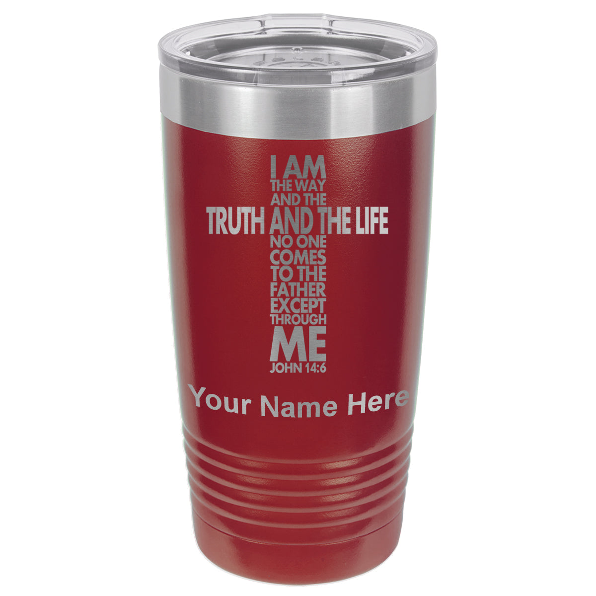 20oz Vacuum Insulated Tumbler Mug, Bible Verse John 14-6, Personalized Engraving Included