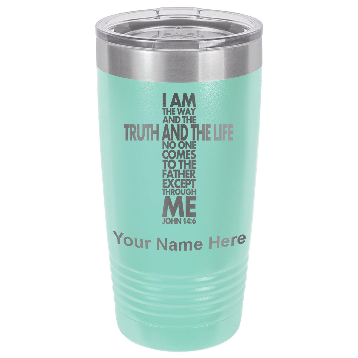 20oz Vacuum Insulated Tumbler Mug, Bible Verse John 14-6, Personalized Engraving Included