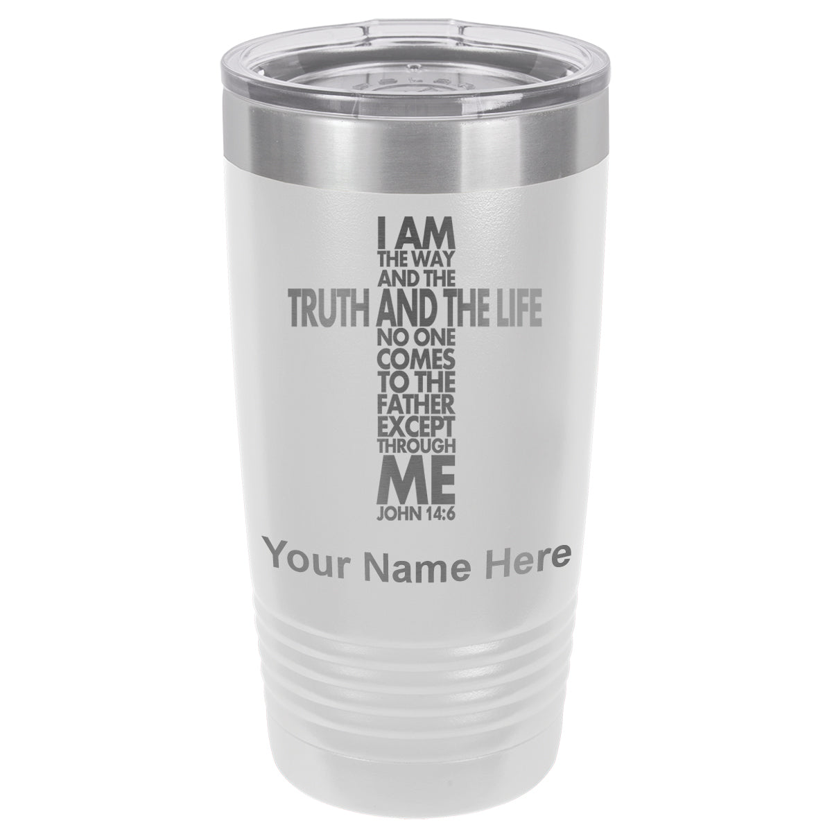 20oz Vacuum Insulated Tumbler Mug, Bible Verse John 14-6, Personalized Engraving Included