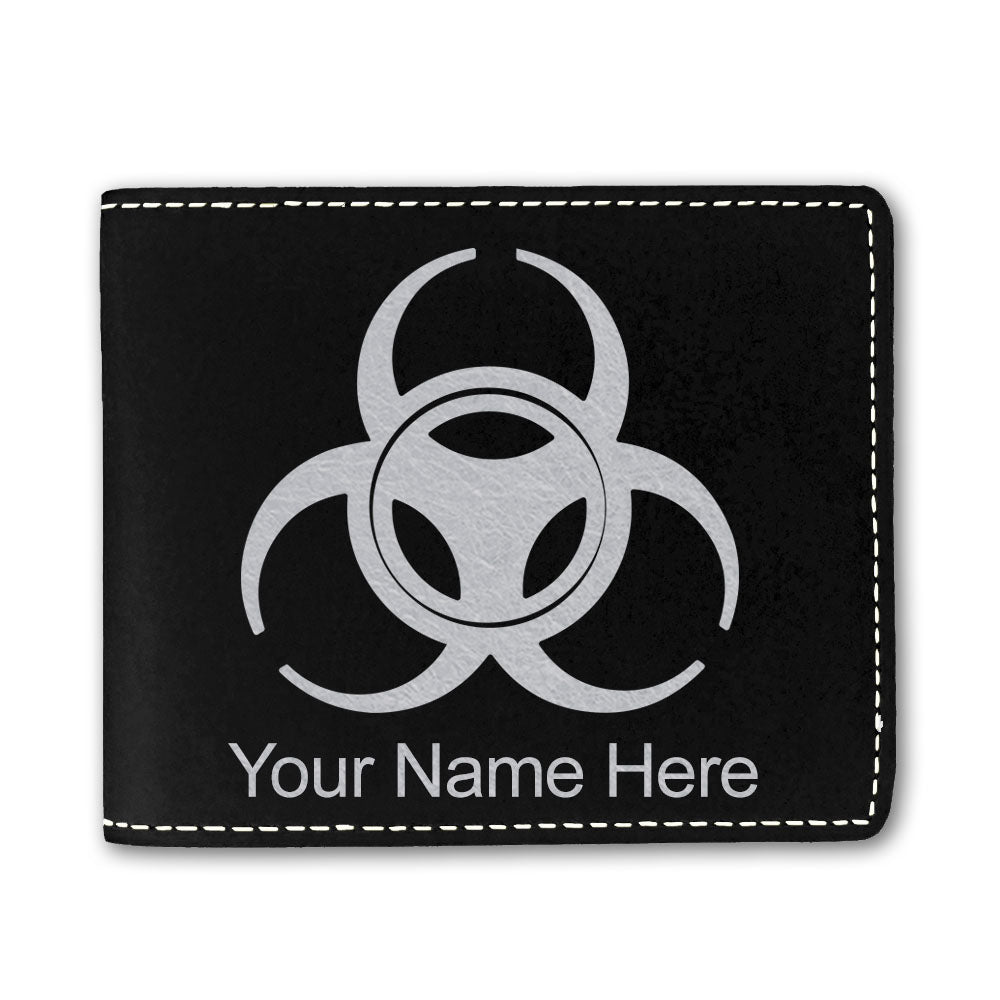 Faux Leather Bi-Fold Wallet, Biohazard Symbol, Personalized Engraving Included