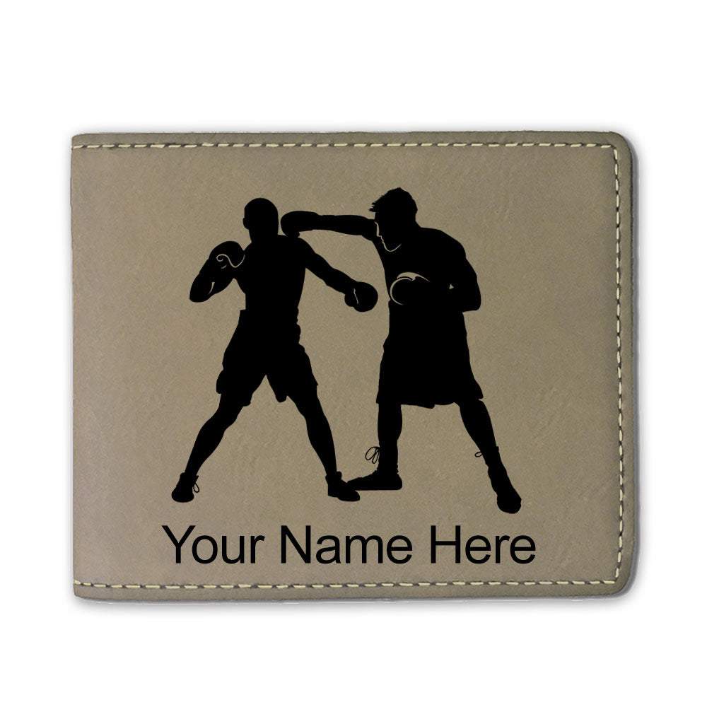 Faux Leather Bi-Fold Wallet, Boxers Boxing, Personalized Engraving Included