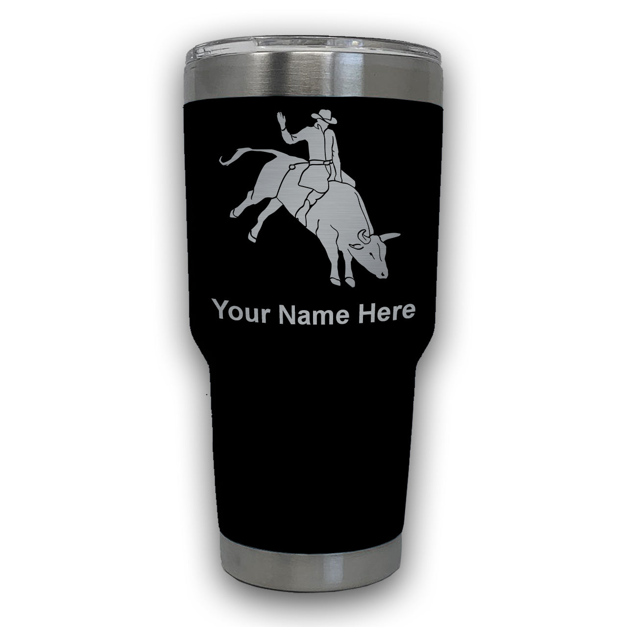 LaserGram 30oz Tumbler Mug, Bull Rider Cowboy, Personalized Engraving Included