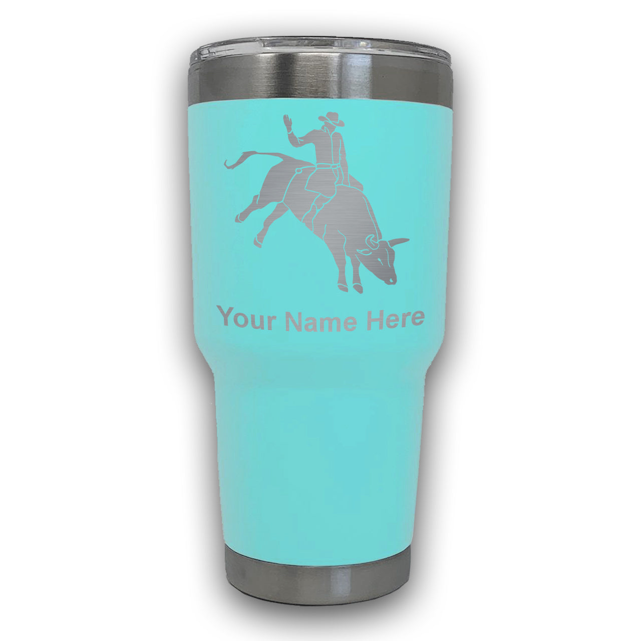 LaserGram 30oz Tumbler Mug, Bull Rider Cowboy, Personalized Engraving Included