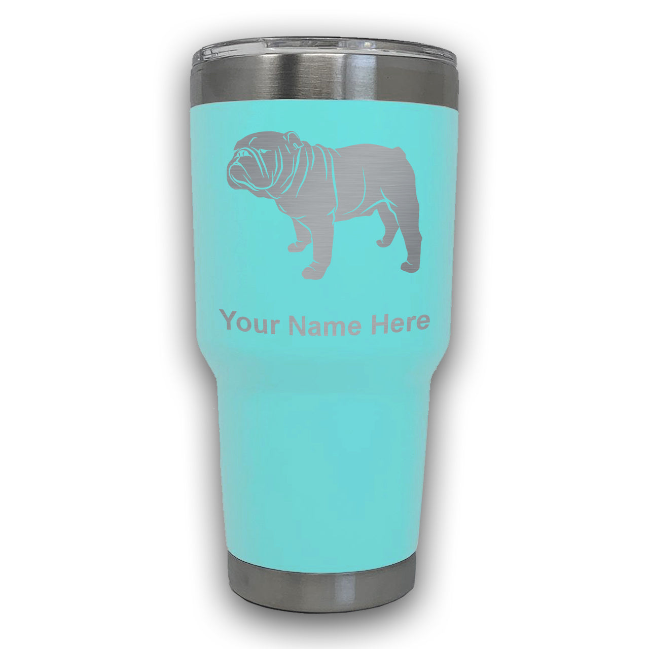 LaserGram 30oz Tumbler Mug, Bulldog Dog, Personalized Engraving Included