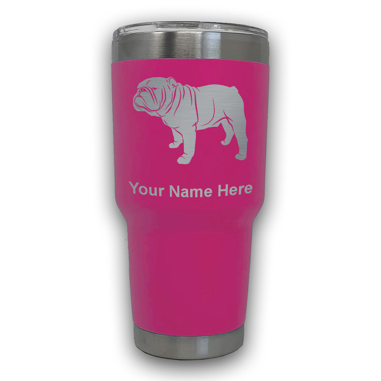 LaserGram 30oz Tumbler Mug, Bulldog Dog, Personalized Engraving Included