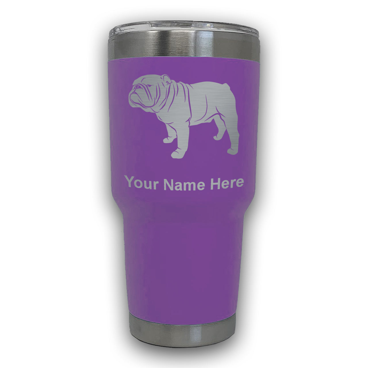 LaserGram 30oz Tumbler Mug, Bulldog Dog, Personalized Engraving Included