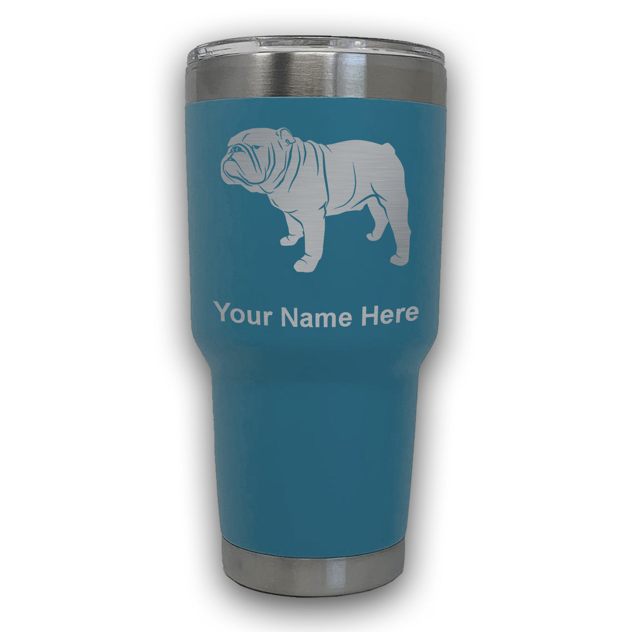 LaserGram 30oz Tumbler Mug, Bulldog Dog, Personalized Engraving Included