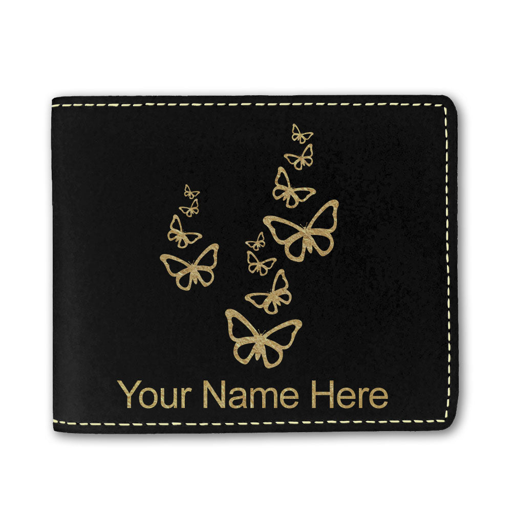 Faux Leather Bi-Fold Wallet, Butterflies, Personalized Engraving Included
