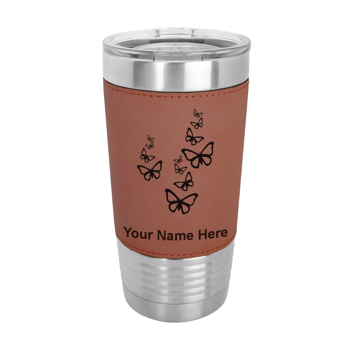 20oz Faux Leather Tumbler Mug, Butterflies, Personalized Engraving Included - LaserGram Custom Engraved Gifts