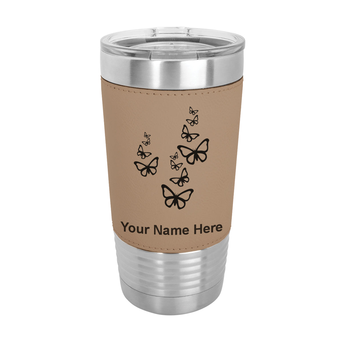 20oz Faux Leather Tumbler Mug, Butterflies, Personalized Engraving Included - LaserGram Custom Engraved Gifts