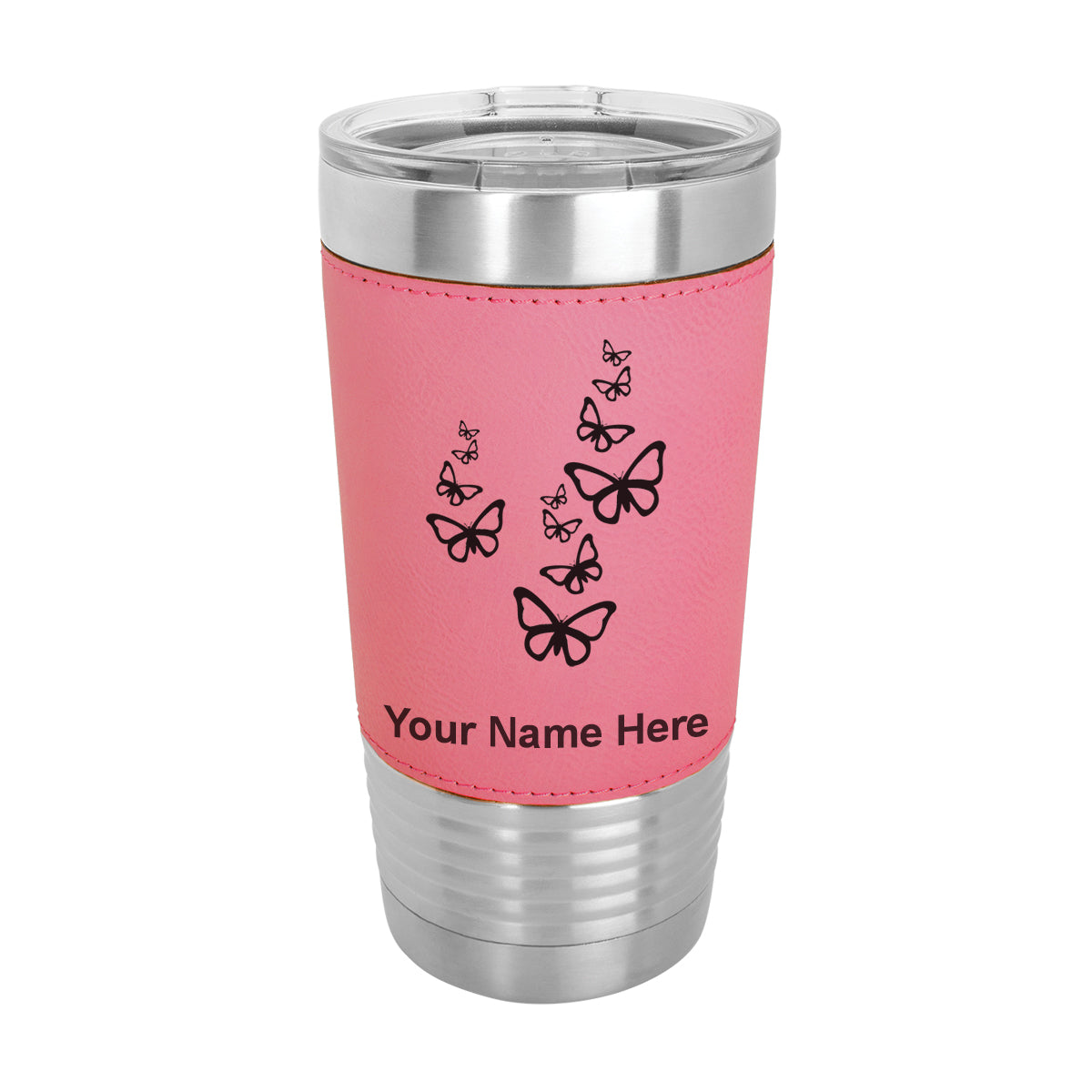 20oz Faux Leather Tumbler Mug, Butterflies, Personalized Engraving Included - LaserGram Custom Engraved Gifts