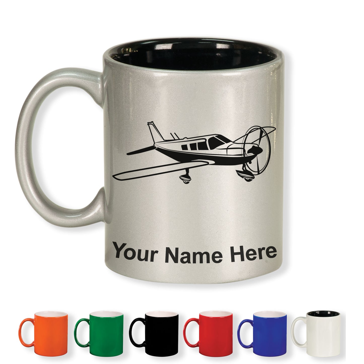 11oz Round Ceramic Coffee Mug, Low Wing Airplane, Personalized Engraving Included