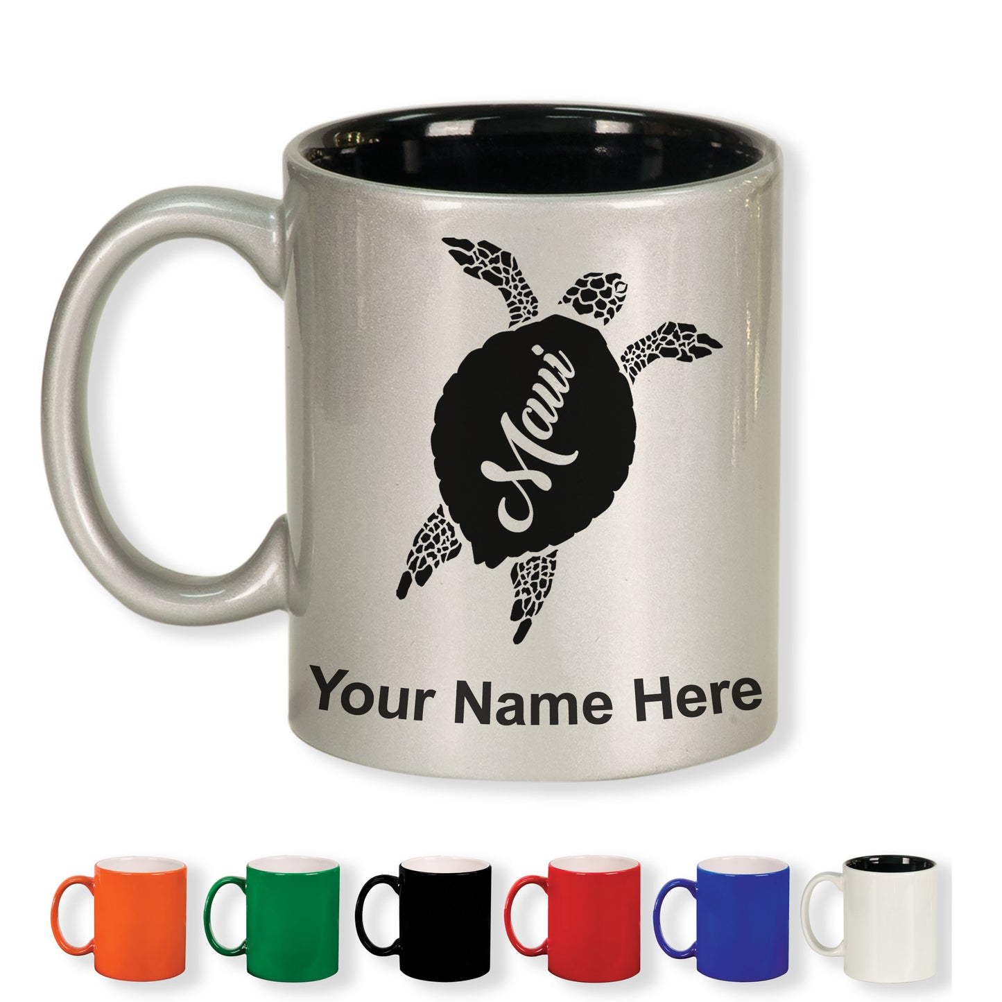 11oz Round Ceramic Coffee Mug, Maui Sea Turtle, Personalized Engraving Included