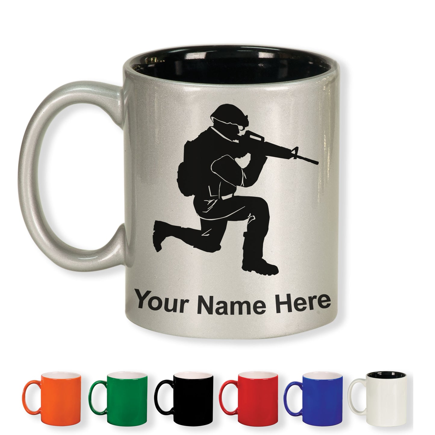 11oz Round Ceramic Coffee Mug, Military Soldier, Personalized Engraving Included