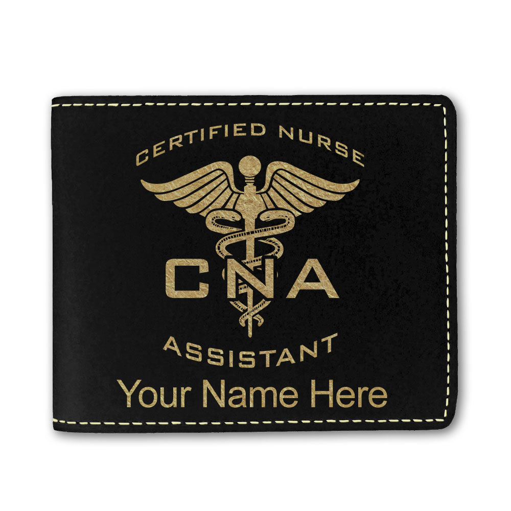 Faux Leather Bi-Fold Wallet, CNA Certified Nurse Assistant, Personalized Engraving Included