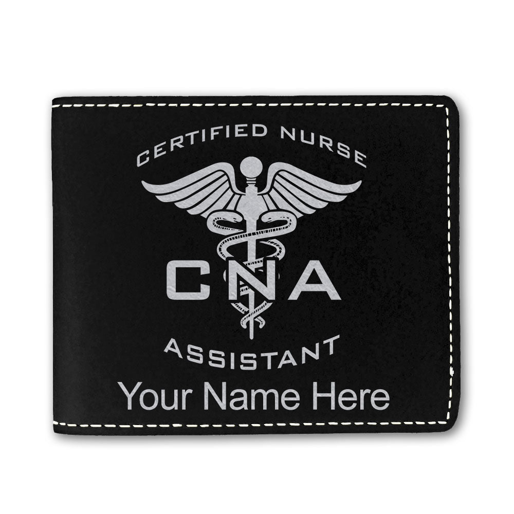 Faux Leather Bi-Fold Wallet, CNA Certified Nurse Assistant, Personalized Engraving Included