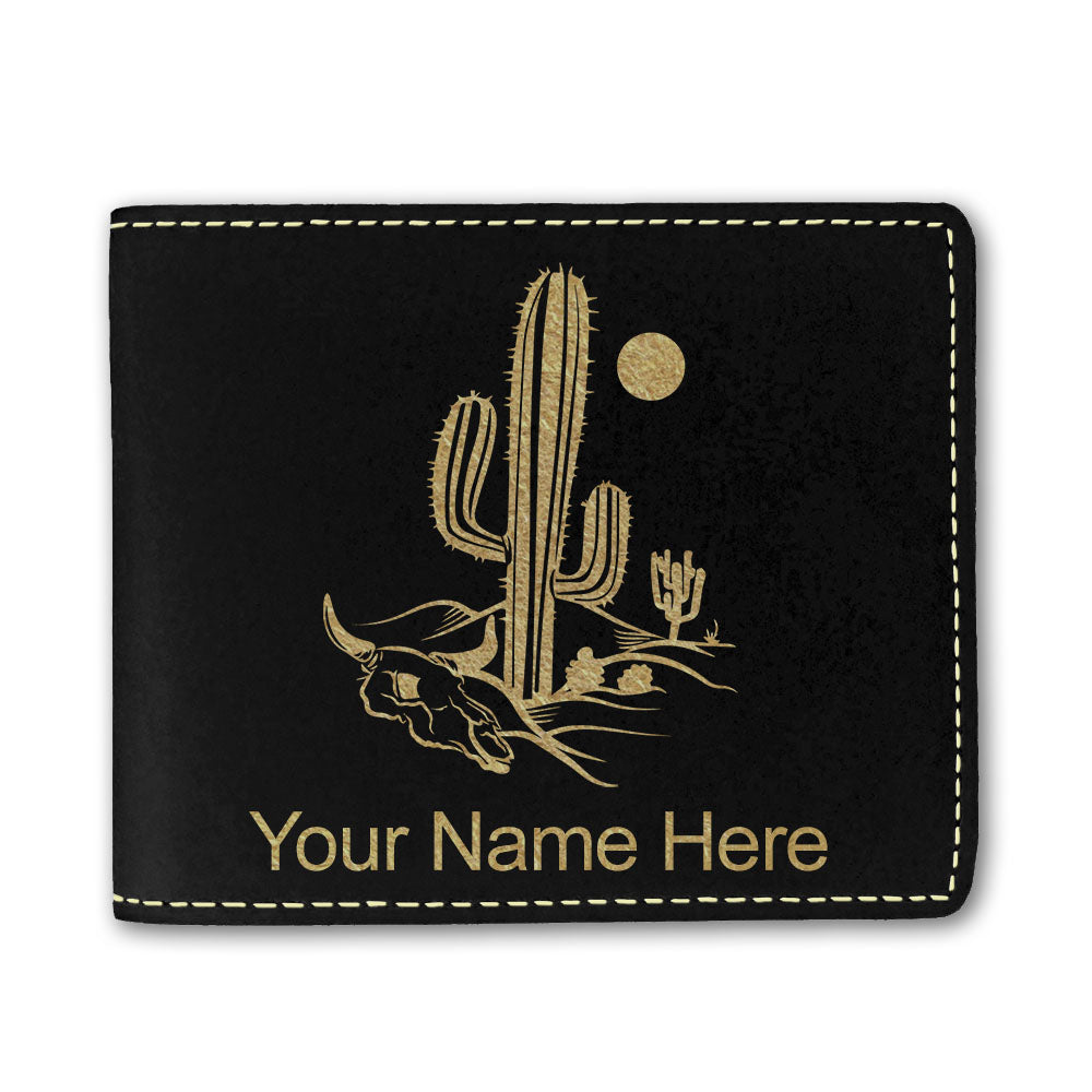 Faux Leather Bi-Fold Wallet, Cactus, Personalized Engraving Included