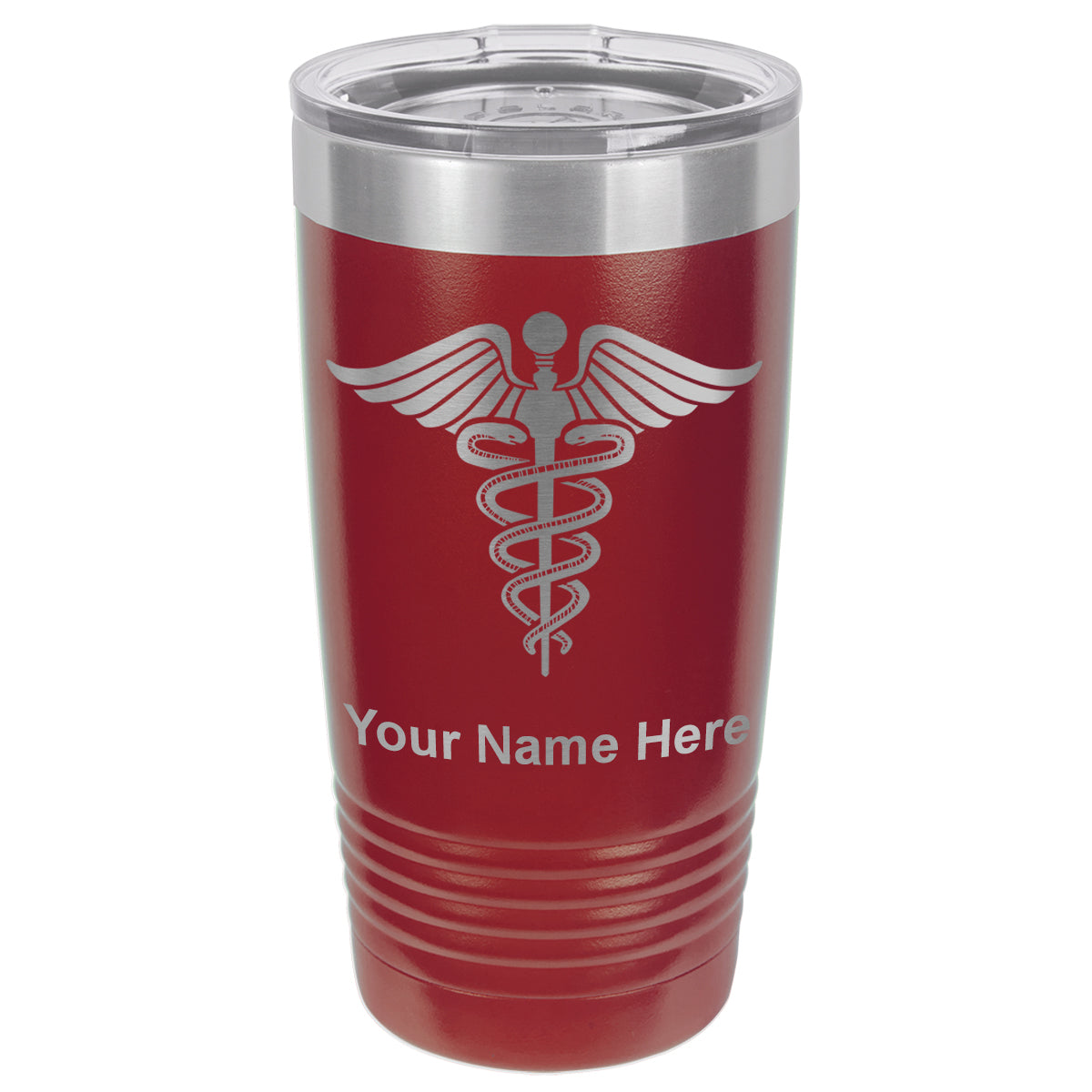 20oz Vacuum Insulated Tumbler Mug, Caduceus Medical Symbol, Personalized Engraving Included