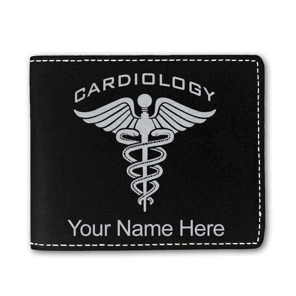 Faux Leather Bi-Fold Wallet, Cardiology, Personalized Engraving Included