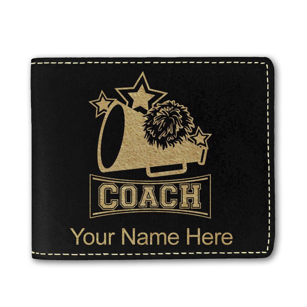 Faux Leather Bi-Fold Wallet, Cheerleading Coach, Personalized Engraving Included