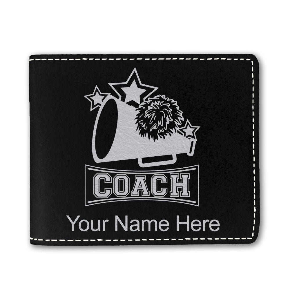 Faux Leather Bi-Fold Wallet, Cheerleading Coach, Personalized Engraving Included