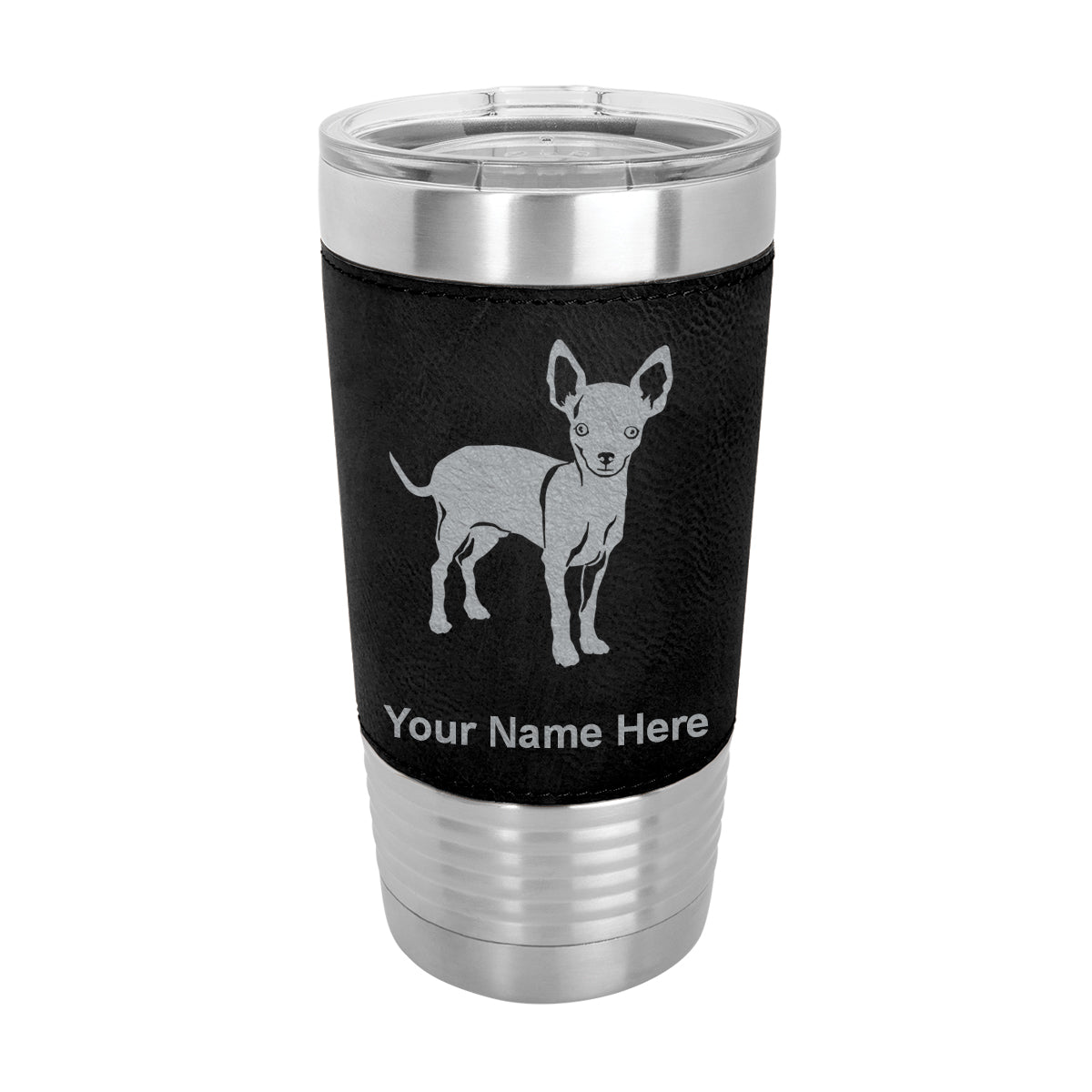 20oz Faux Leather Tumbler Mug, Chihuahua Dog, Personalized Engraving Included - LaserGram Custom Engraved Gifts