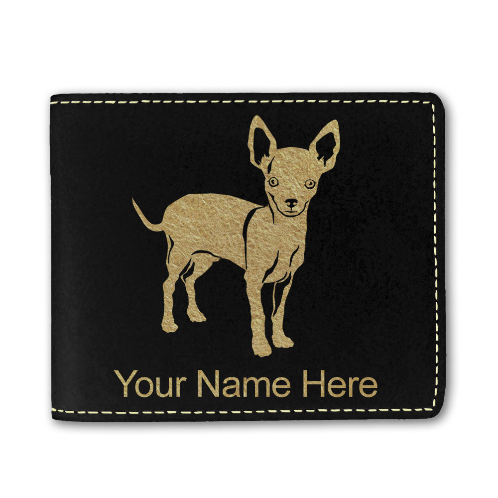 Faux Leather Bi-Fold Wallet, Chihuahua Dog, Personalized Engraving Included