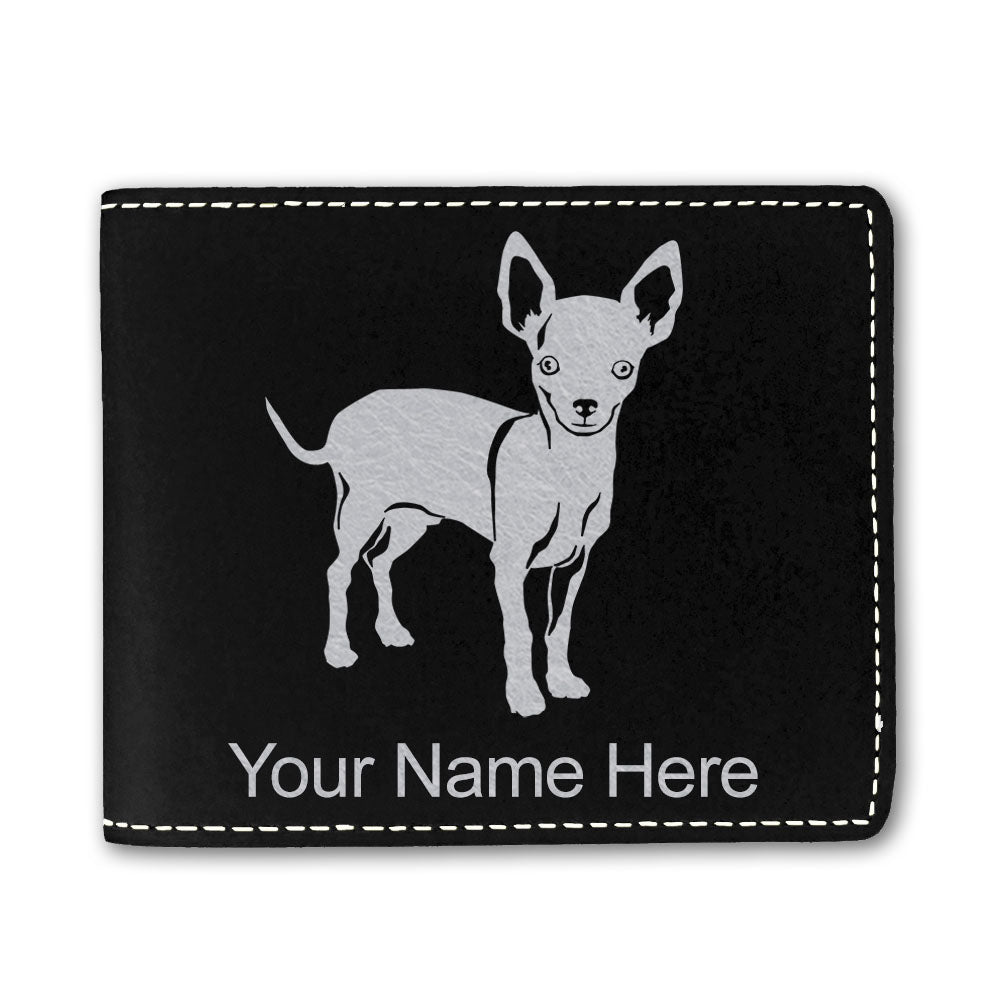 Faux Leather Bi-Fold Wallet, Chihuahua Dog, Personalized Engraving Included