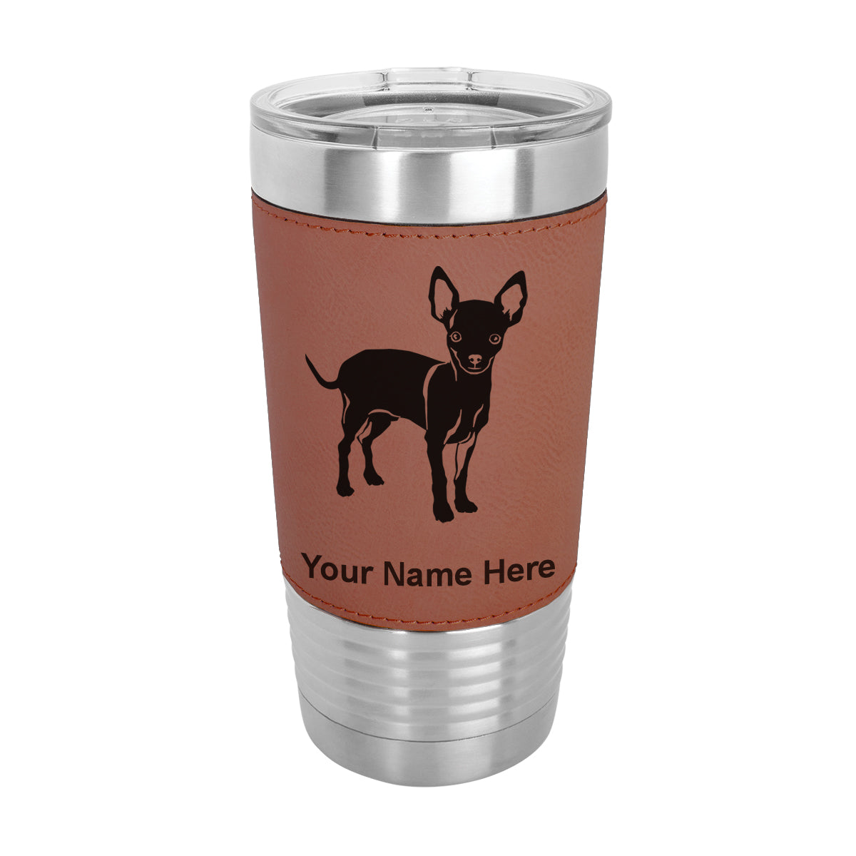 20oz Faux Leather Tumbler Mug, Chihuahua Dog, Personalized Engraving Included - LaserGram Custom Engraved Gifts