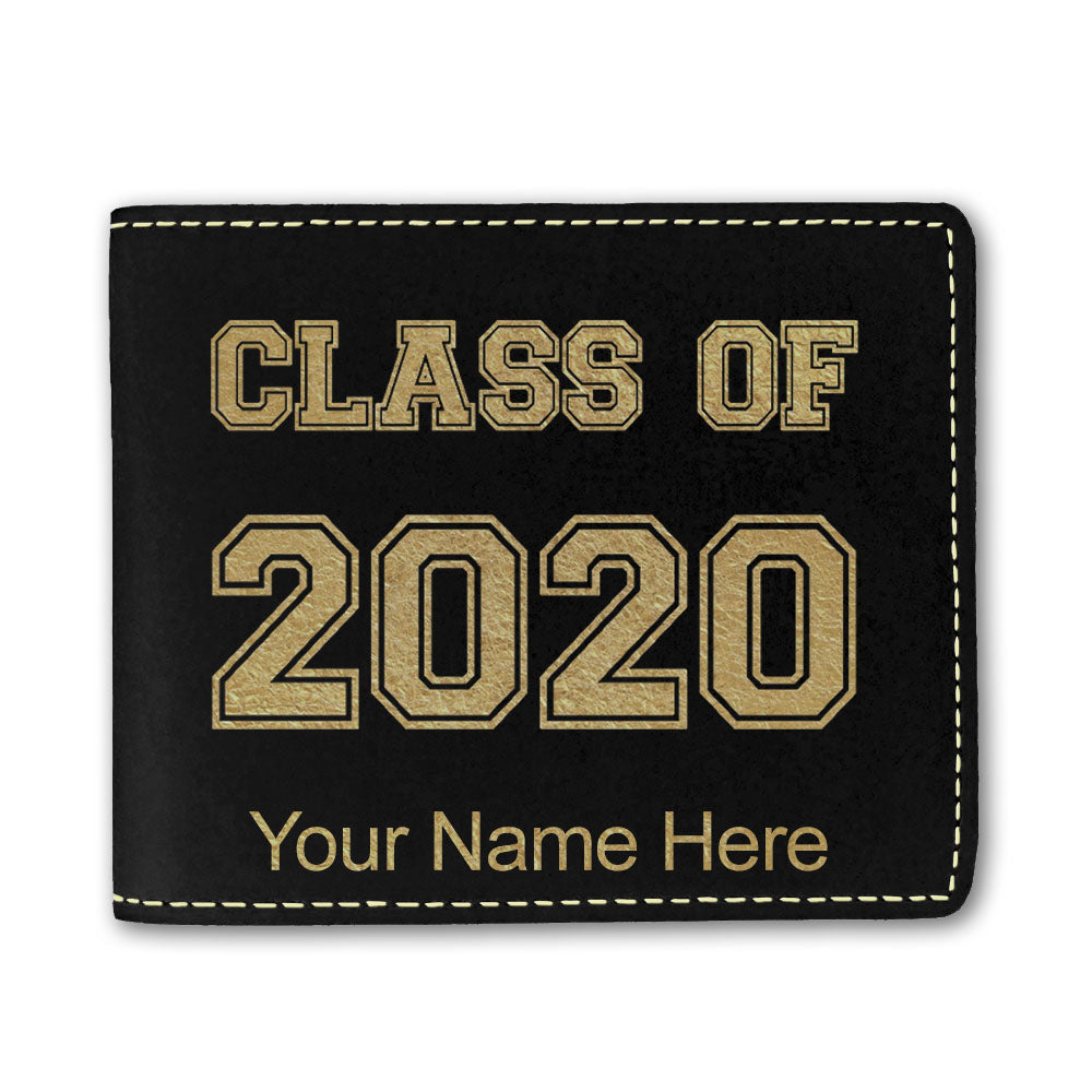 Faux Leather Bi-Fold Wallet, Class of 2020, 2021, 2022, 2023 2024, 2025, Personalized Engraving Included