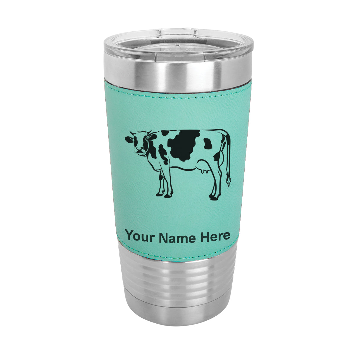 20oz Faux Leather Tumbler Mug, Cow, Personalized Engraving Included - LaserGram Custom Engraved Gifts
