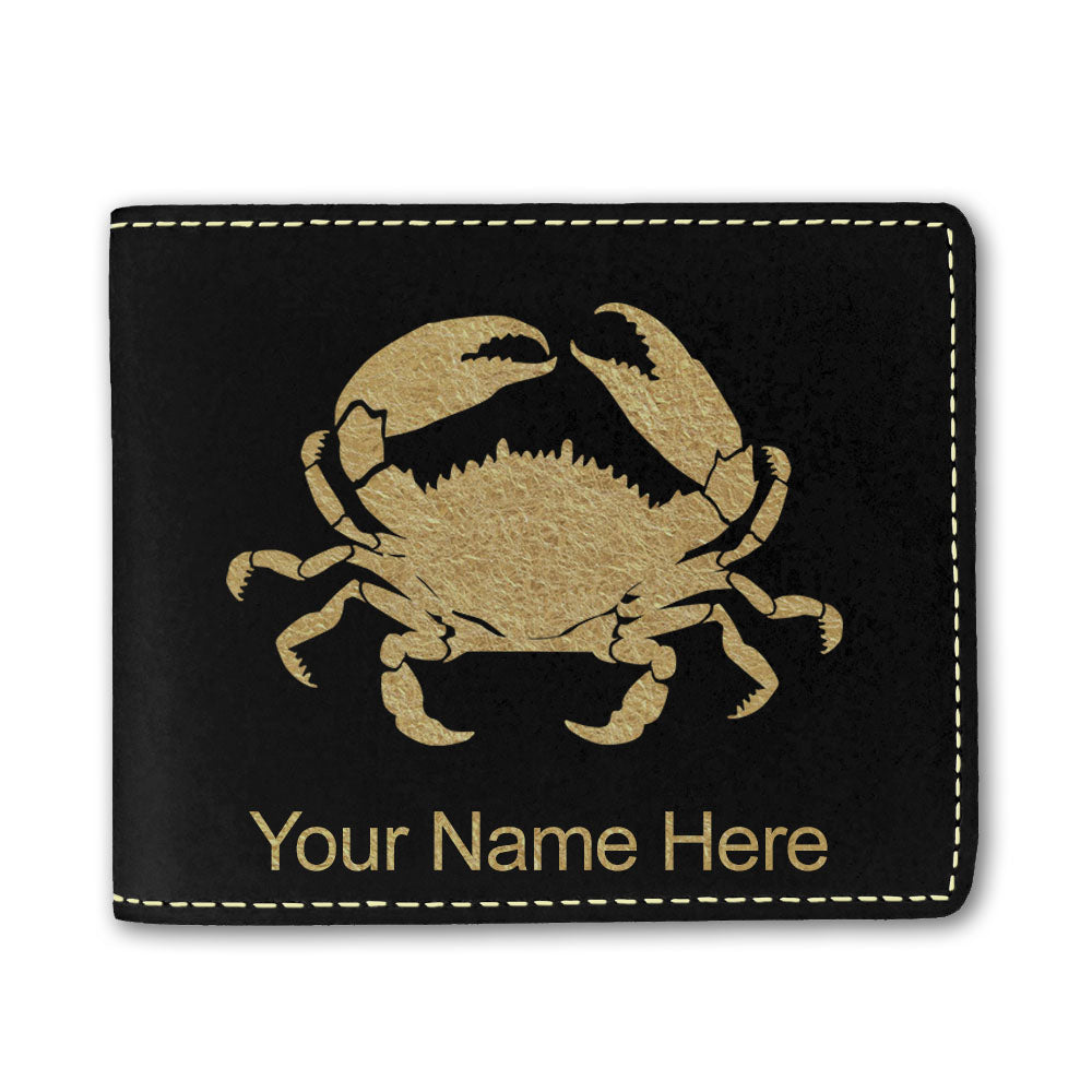 Faux Leather Bi-Fold Wallet, Crab, Personalized Engraving Included