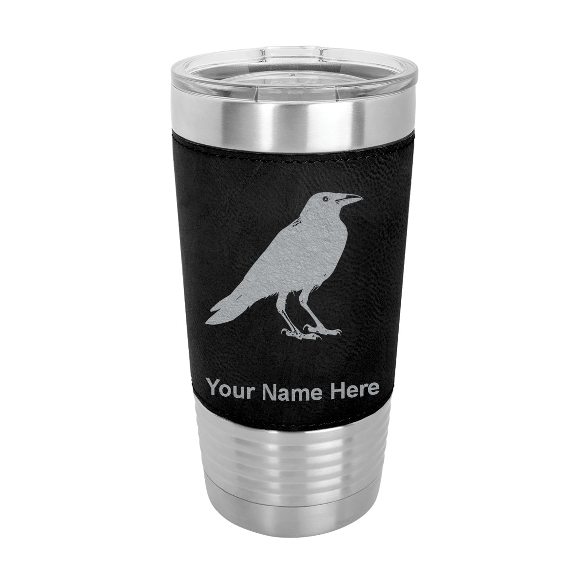 20oz Faux Leather Tumbler Mug, Crow, Personalized Engraving Included - LaserGram Custom Engraved Gifts