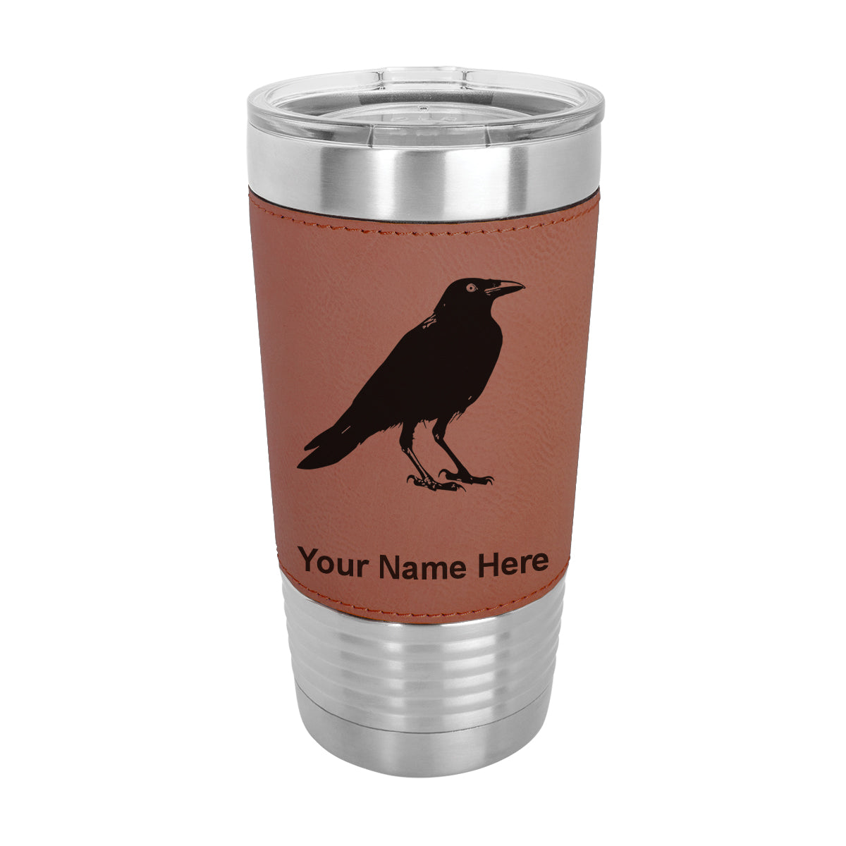 20oz Faux Leather Tumbler Mug, Crow, Personalized Engraving Included - LaserGram Custom Engraved Gifts