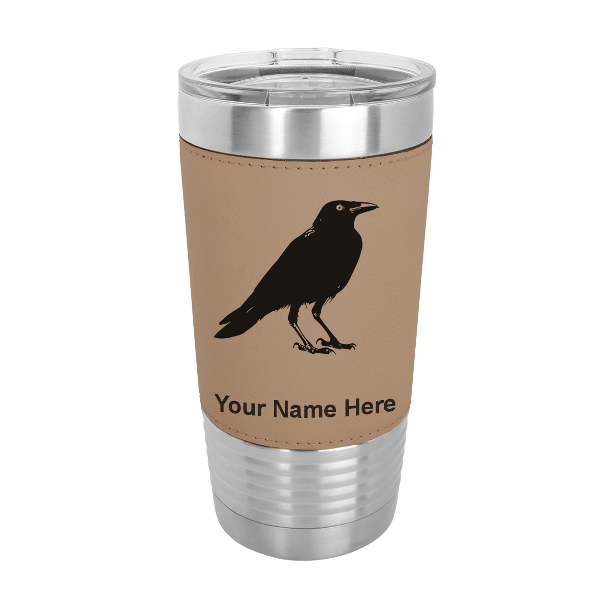 20oz Faux Leather Tumbler Mug, Crow, Personalized Engraving Included - LaserGram Custom Engraved Gifts