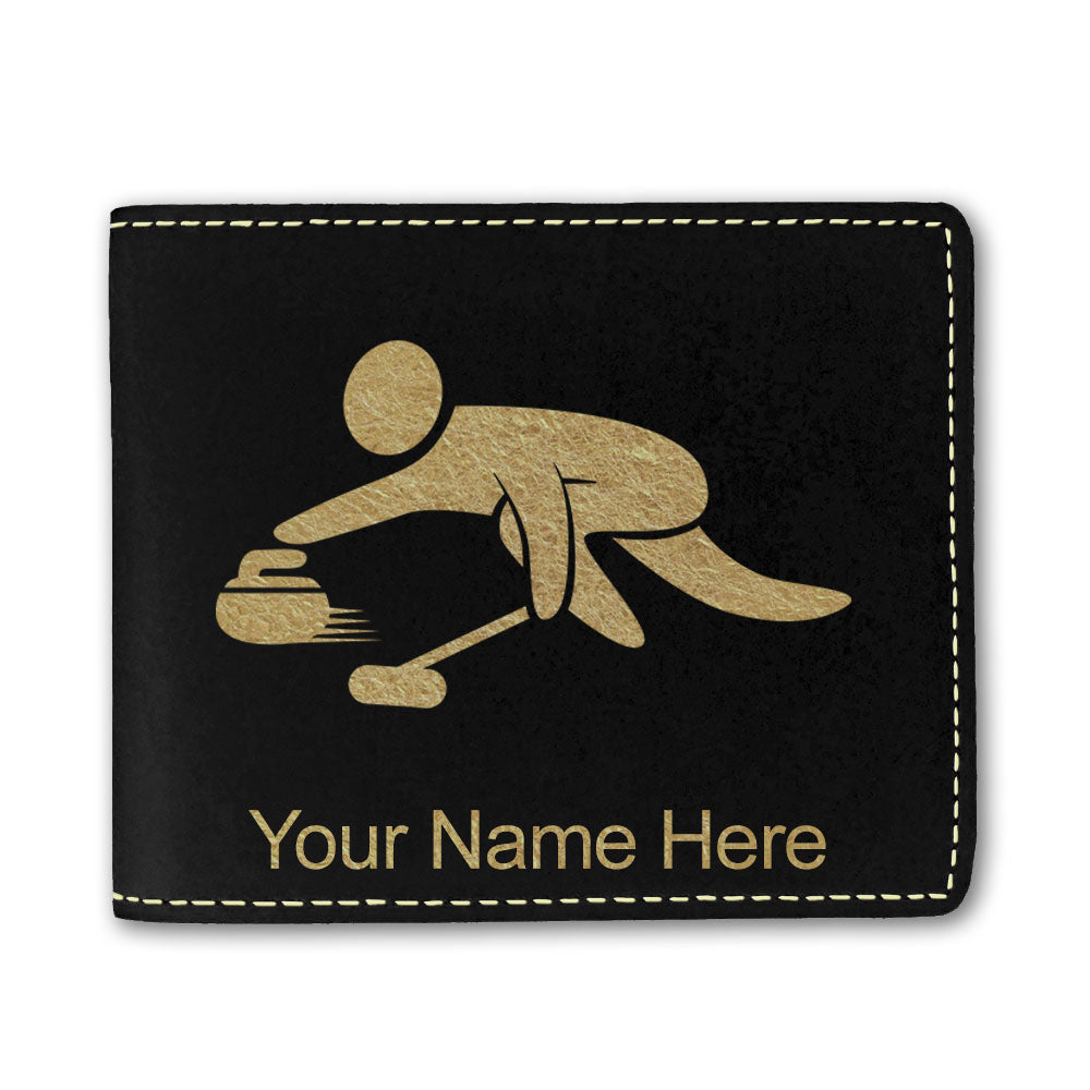 Faux Leather Bi-Fold Wallet, Curling Figure, Personalized Engraving Included