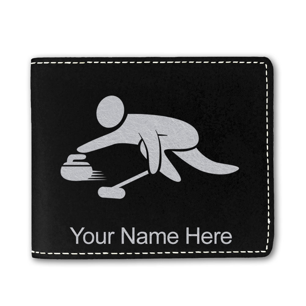 Faux Leather Bi-Fold Wallet, Curling Figure, Personalized Engraving Included