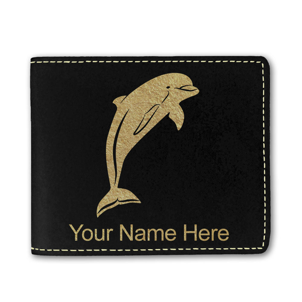 Faux Leather Bi-Fold Wallet, Dolphin, Personalized Engraving Included