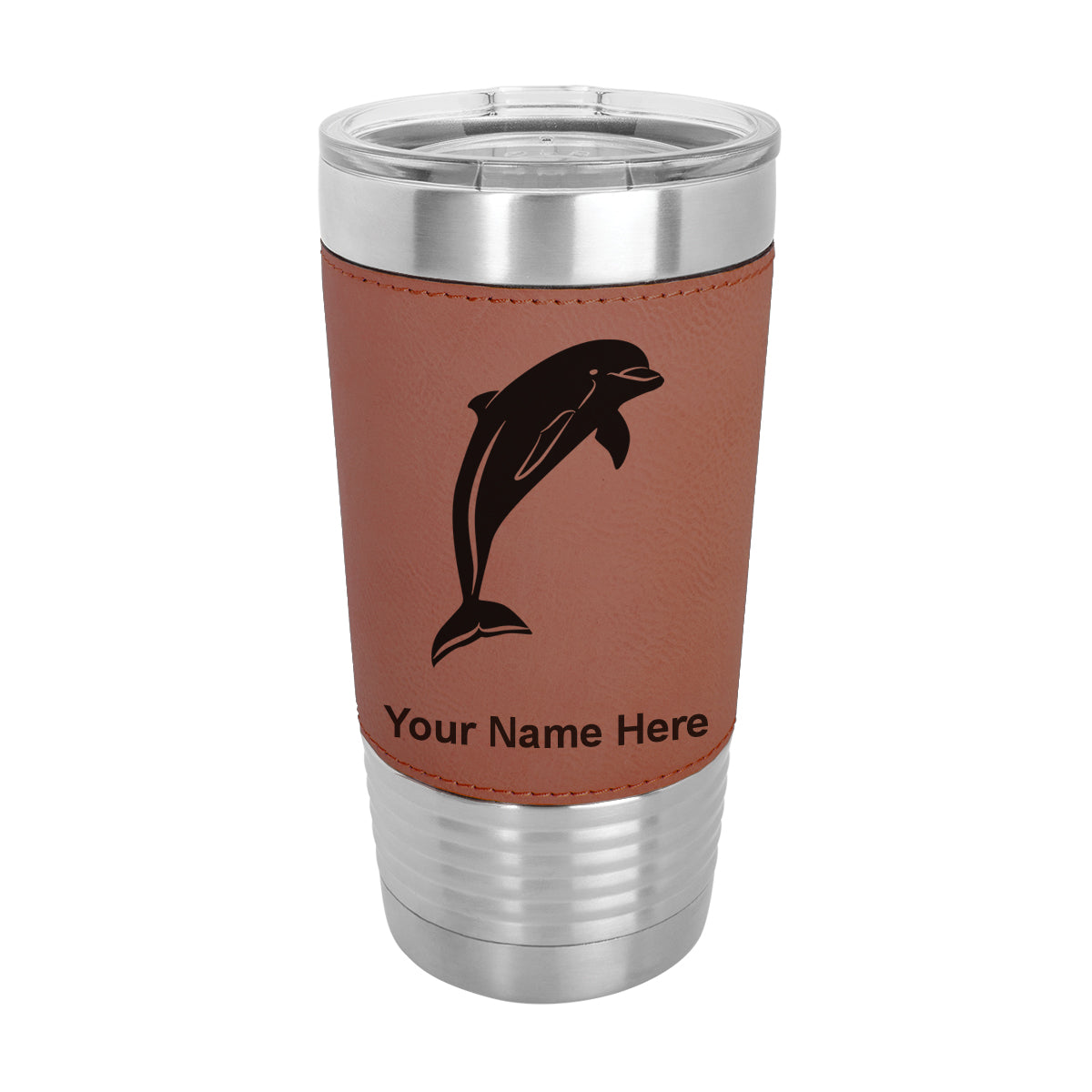 20oz Faux Leather Tumbler Mug, Dolphin, Personalized Engraving Included - LaserGram Custom Engraved Gifts