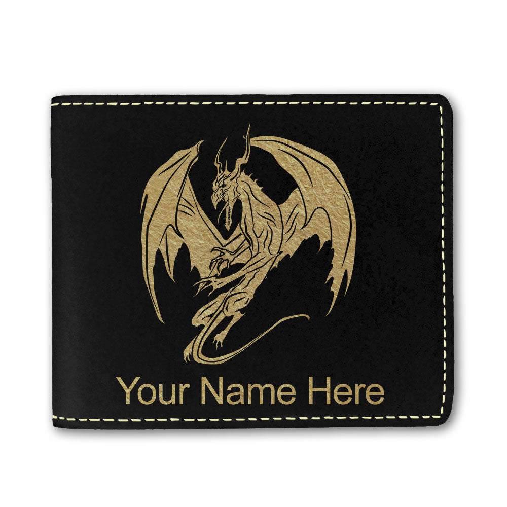 Faux Leather Bi-Fold Wallet, Dragon, Personalized Engraving Included