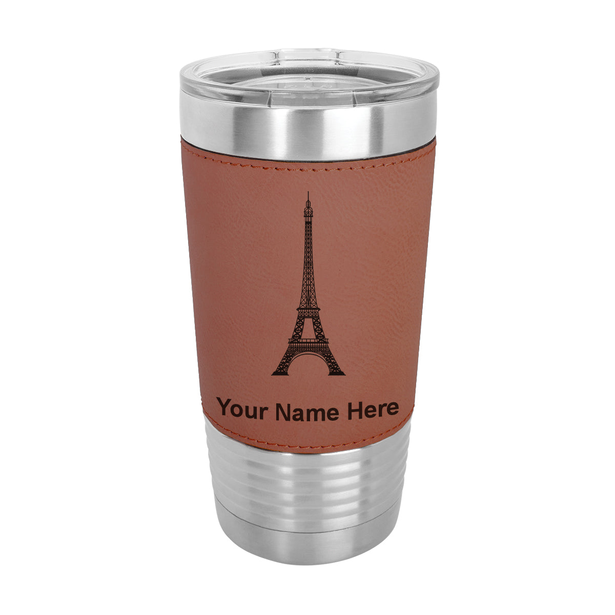 20oz Faux Leather Tumbler Mug, Eiffel Tower, Personalized Engraving Included - LaserGram Custom Engraved Gifts