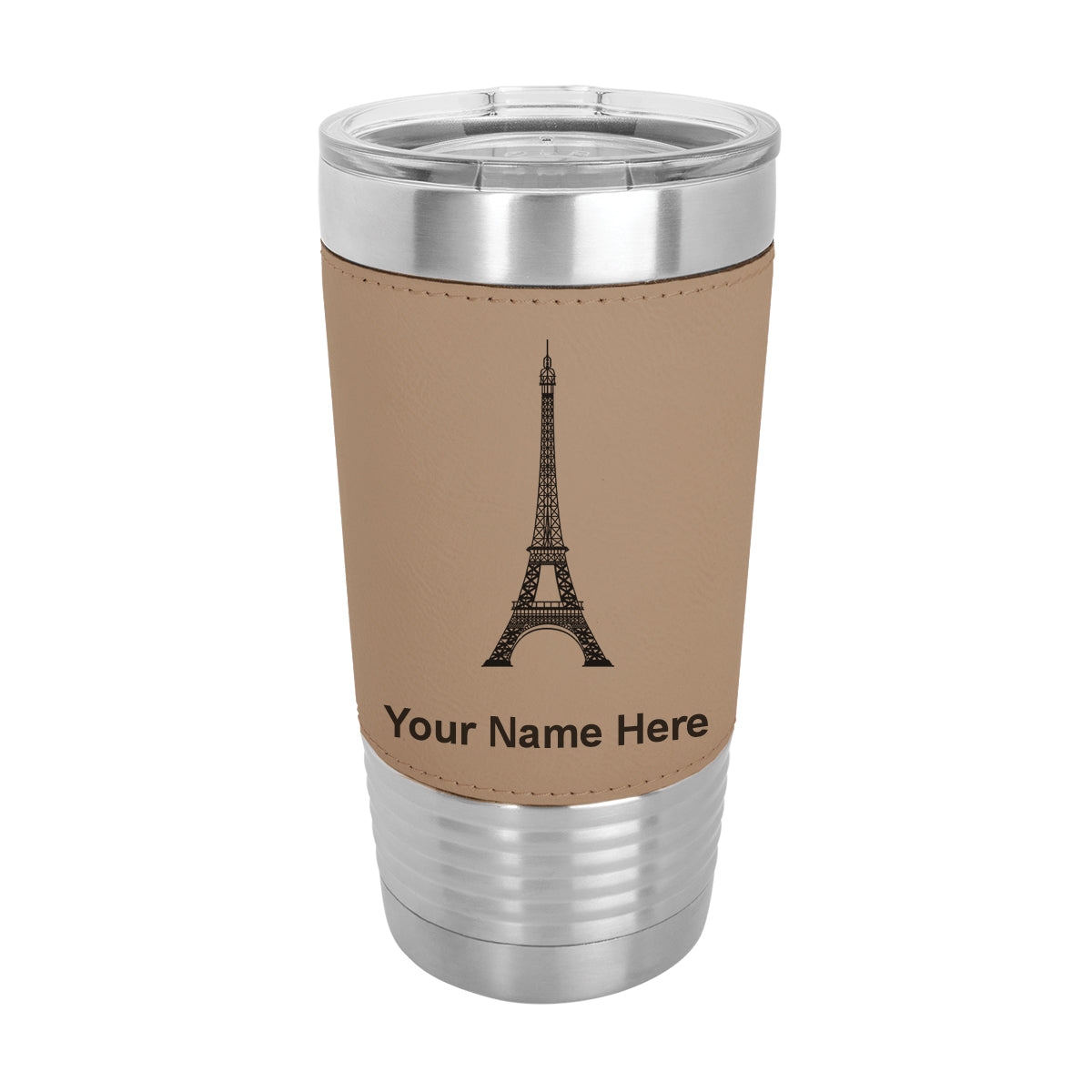 20oz Faux Leather Tumbler Mug, Eiffel Tower, Personalized Engraving Included - LaserGram Custom Engraved Gifts
